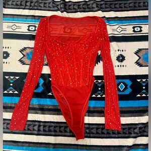 SHEIN Sparkling Red Long Sleeve Bodysuit
